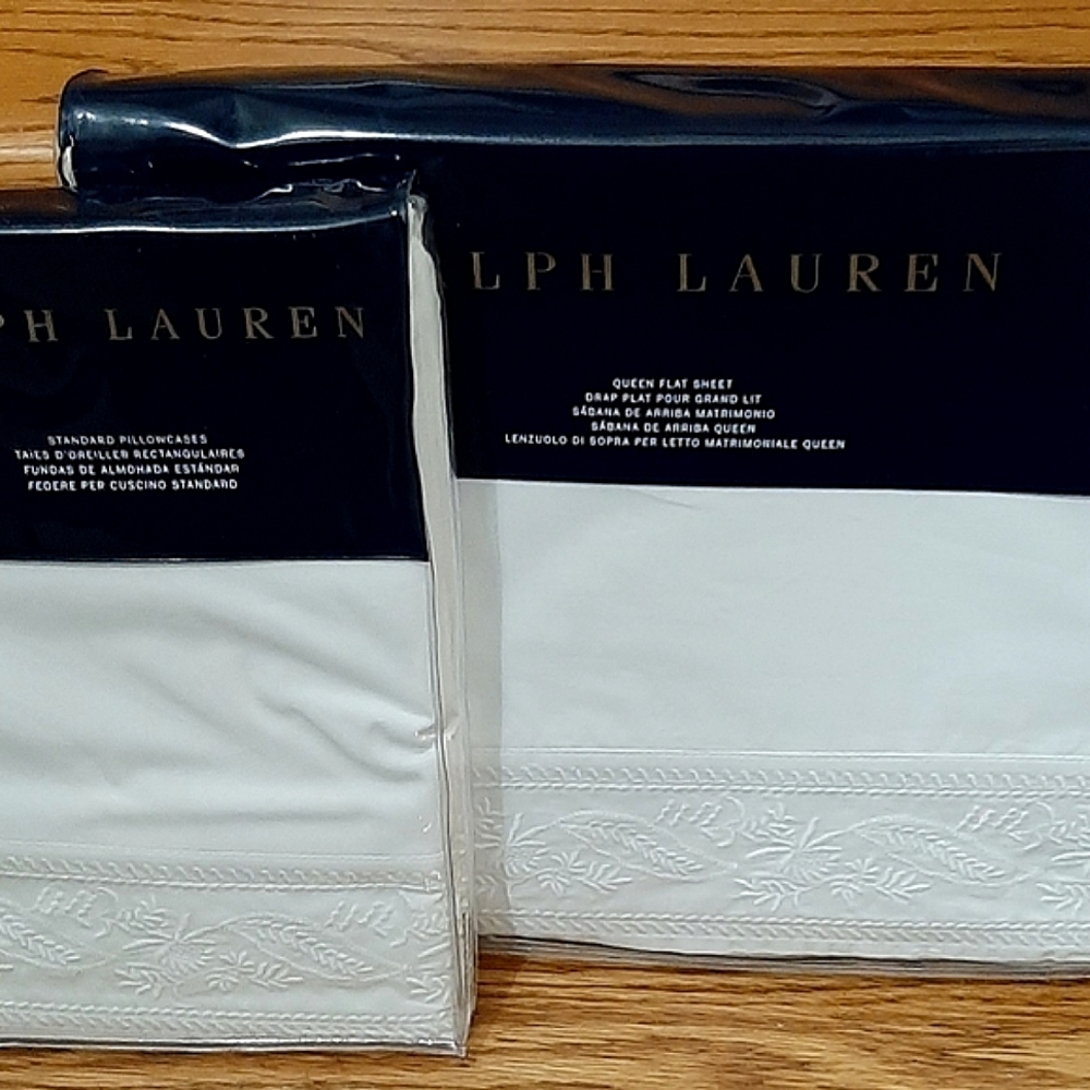Ralph Lauren Analena Katrine Queen Flat Sheet & Standard Pillowcases